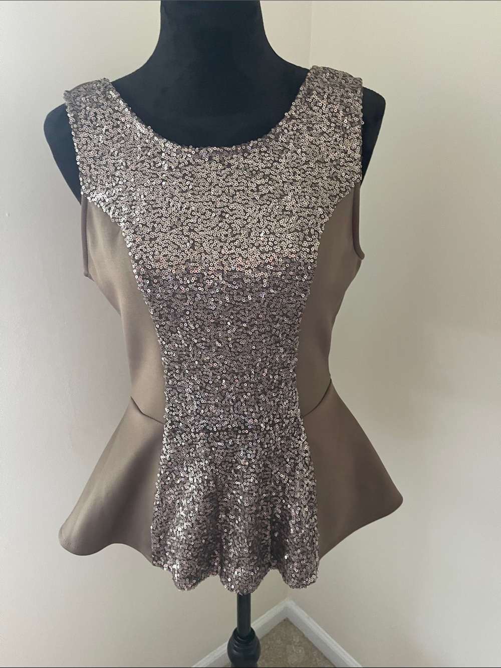 Charlotte Russe Taupe Sequin Peplum Camisole